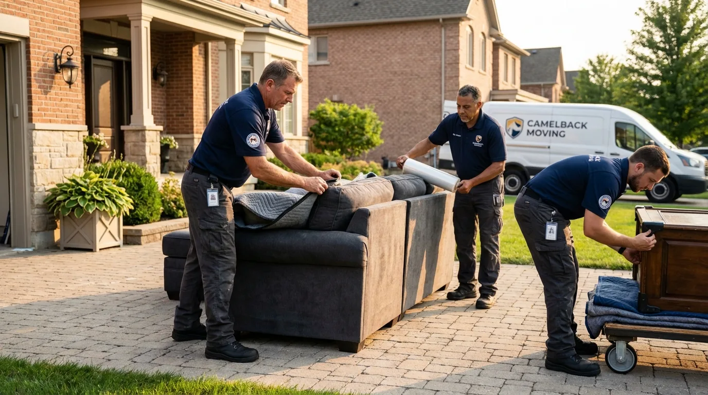 Large estate moving crew wrapping furniture in Hillsboro, ND