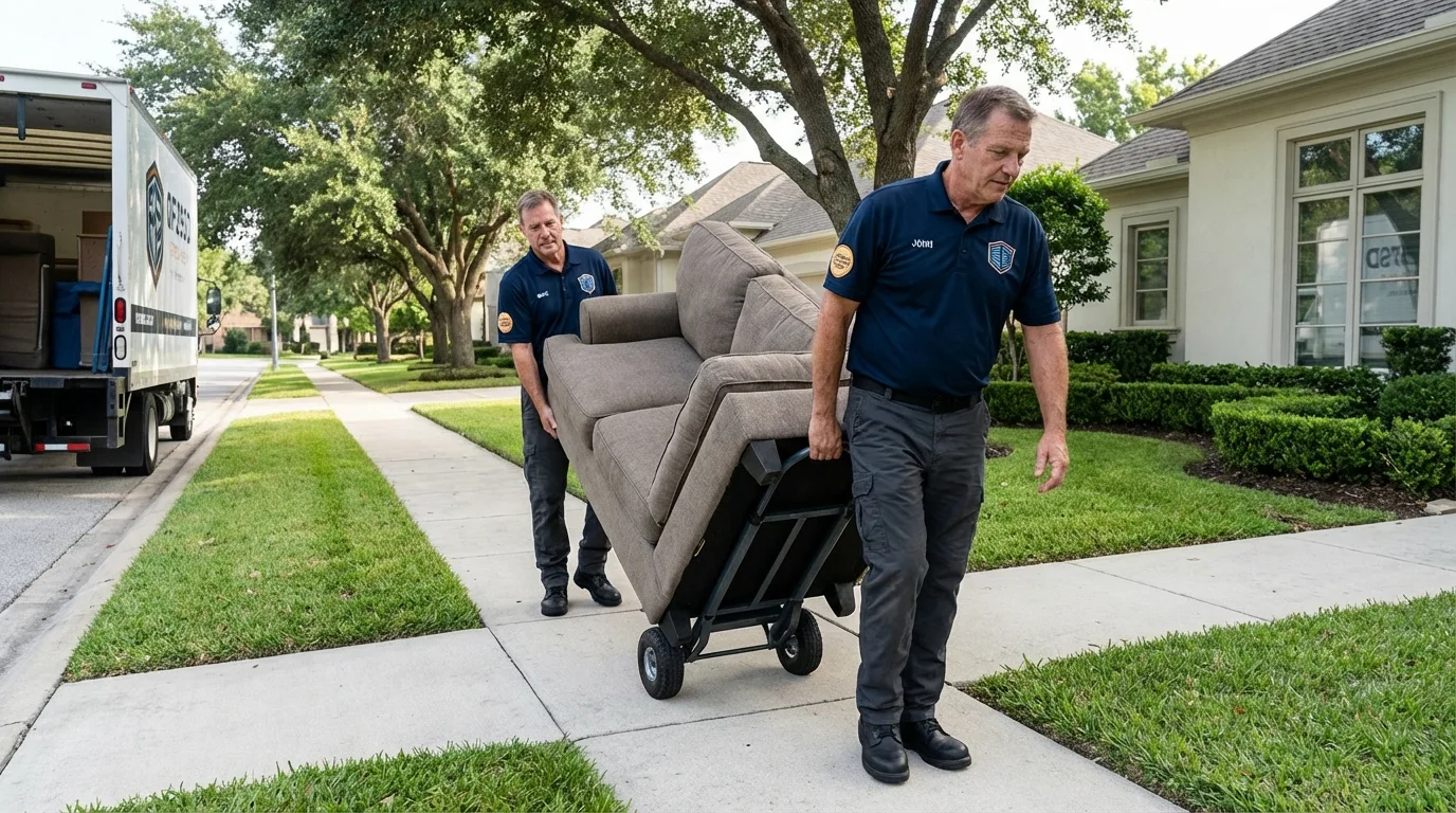 Local residential moving crew loading furniture in Hillsboro, ND