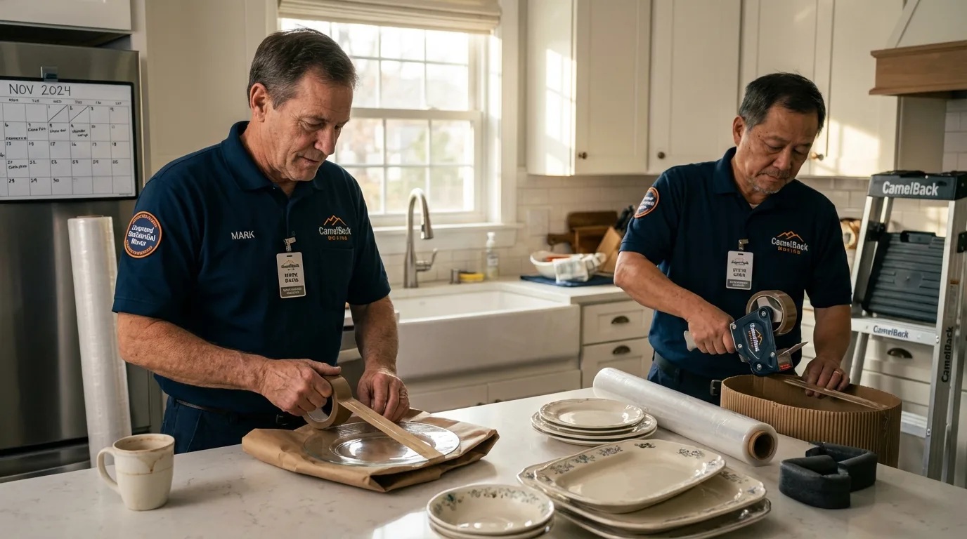 Professional crew packing kitchen dishware in Hillsboro, ND